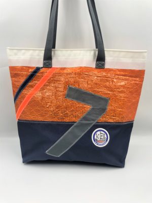 Shopper Tasche Einzelstück- Orange- dunkelblau Vorne