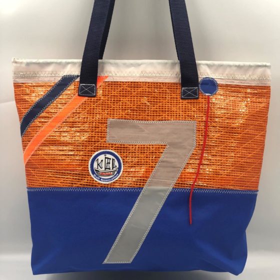 Shopper Tasche Einzelstück- Orange royal blau Vorne