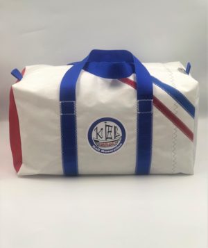 Sporttasche M weiß- Streifen royal blau