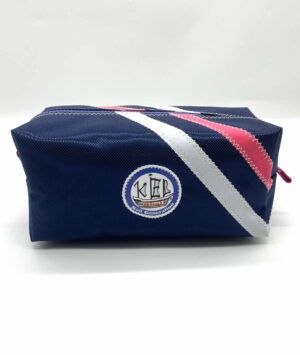 Kulturtasche dunkelblau- Streifen pink